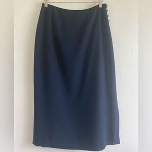 Vintage Navy Blue Pencil Midi Skirt Size 8 Neutral Career Preppy